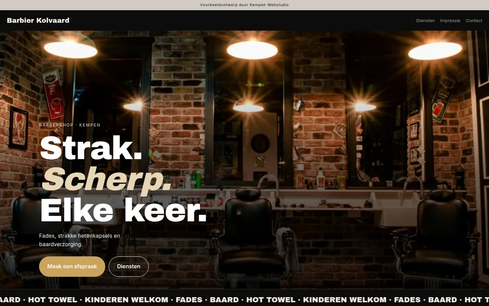 Schermafbeelding van het voorbeeldontwerp Barbier Kolvaard op een computer