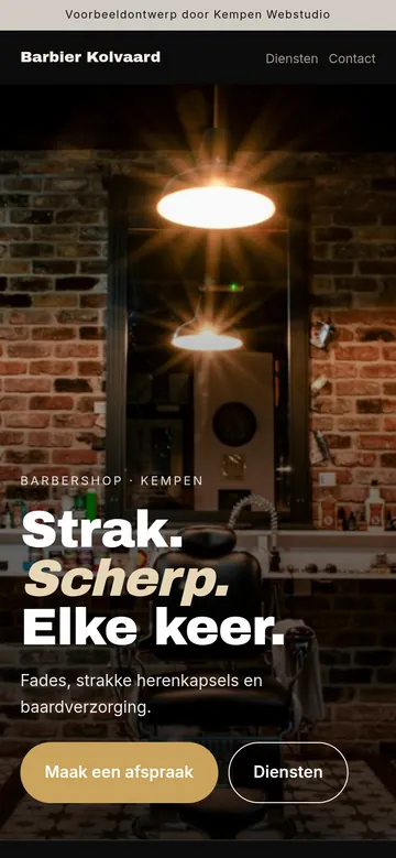 Schermafbeelding van het voorbeeldontwerp Barbier Kolvaard op een smartphone