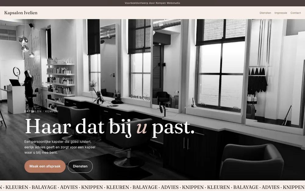 Schermafbeelding van het voorbeeldontwerp Kapsalon Ivelien op een computer