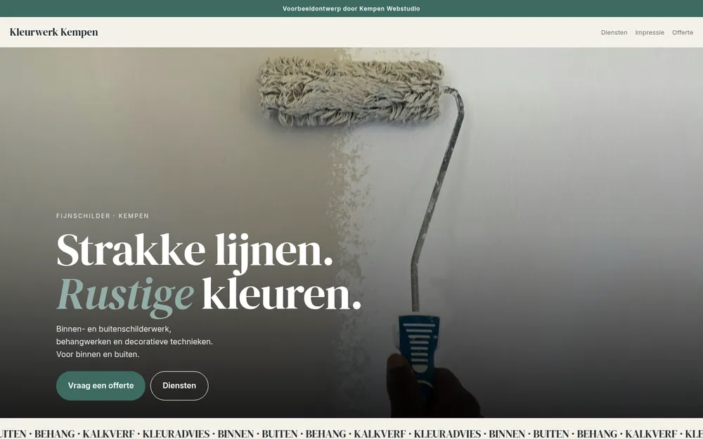 Schermafbeelding van het voorbeeldontwerp Kleurwerk Kempen op een computer