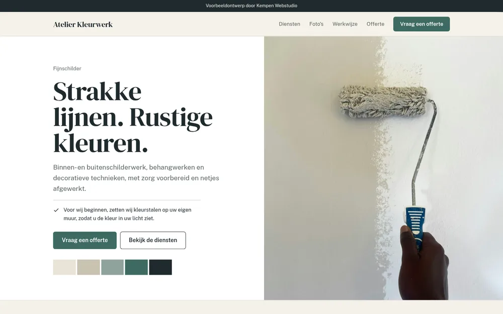 Schermafbeelding van het voorbeeldontwerp Atelier Kleurwerk op een computer