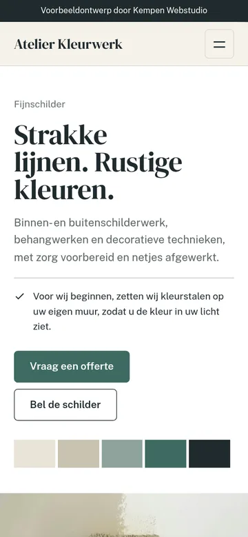 Schermafbeelding van het voorbeeldontwerp Atelier Kleurwerk op een smartphone
