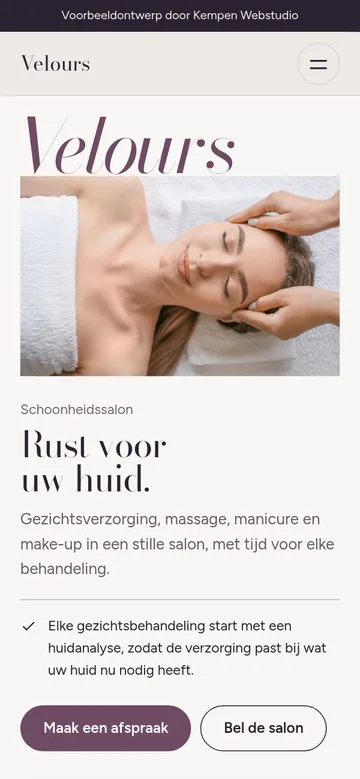 Schermafbeelding van het voorbeeldontwerp Velours op een smartphone