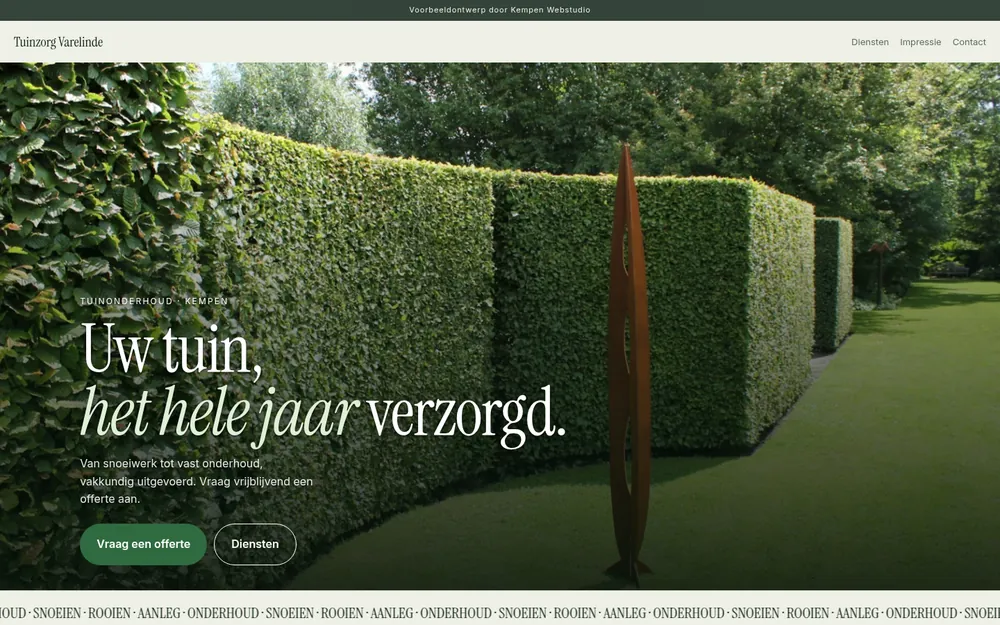 Schermafbeelding van het voorbeeldontwerp Tuinzorg Varelinde op een computer