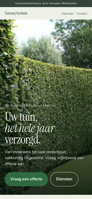 Schermafbeelding van het voorbeeldontwerp Tuinzorg Varelinde op een smartphone